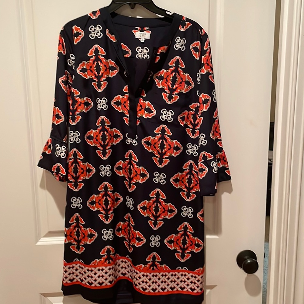 Crown & Ivy Navy and Red Patterned Midi Dress
